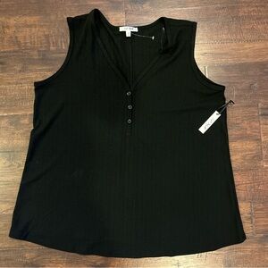 3rd + Malt Women Sleeveless Ribbed V-Neck Stretch Black Casual Tank Top Size 1X